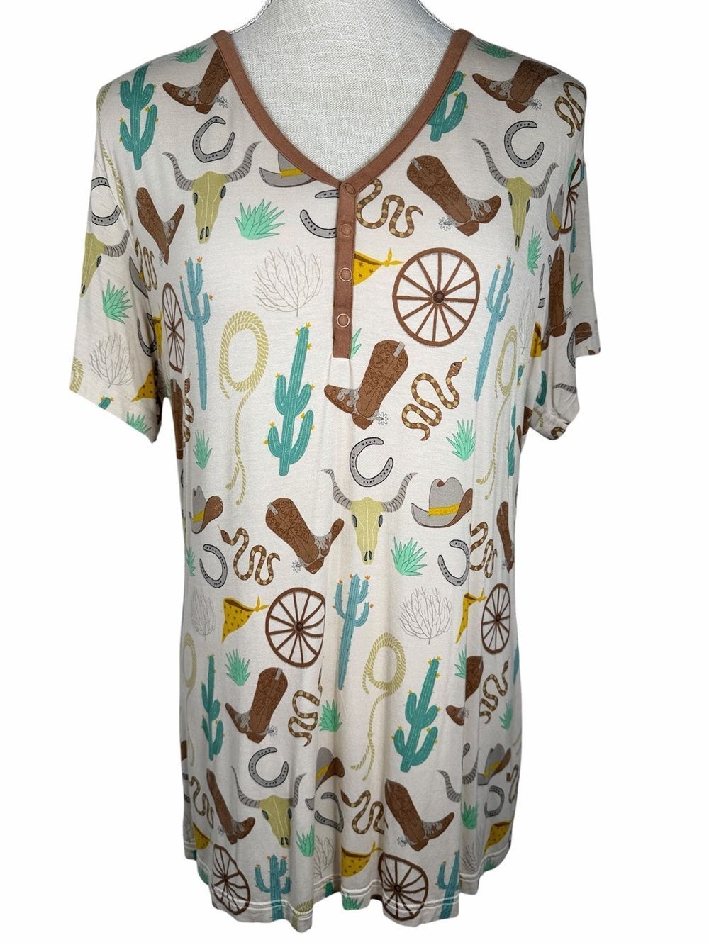 Little Sleepies Tan Western Cowgirl Bamboo Short Sleeved Pajama Top
